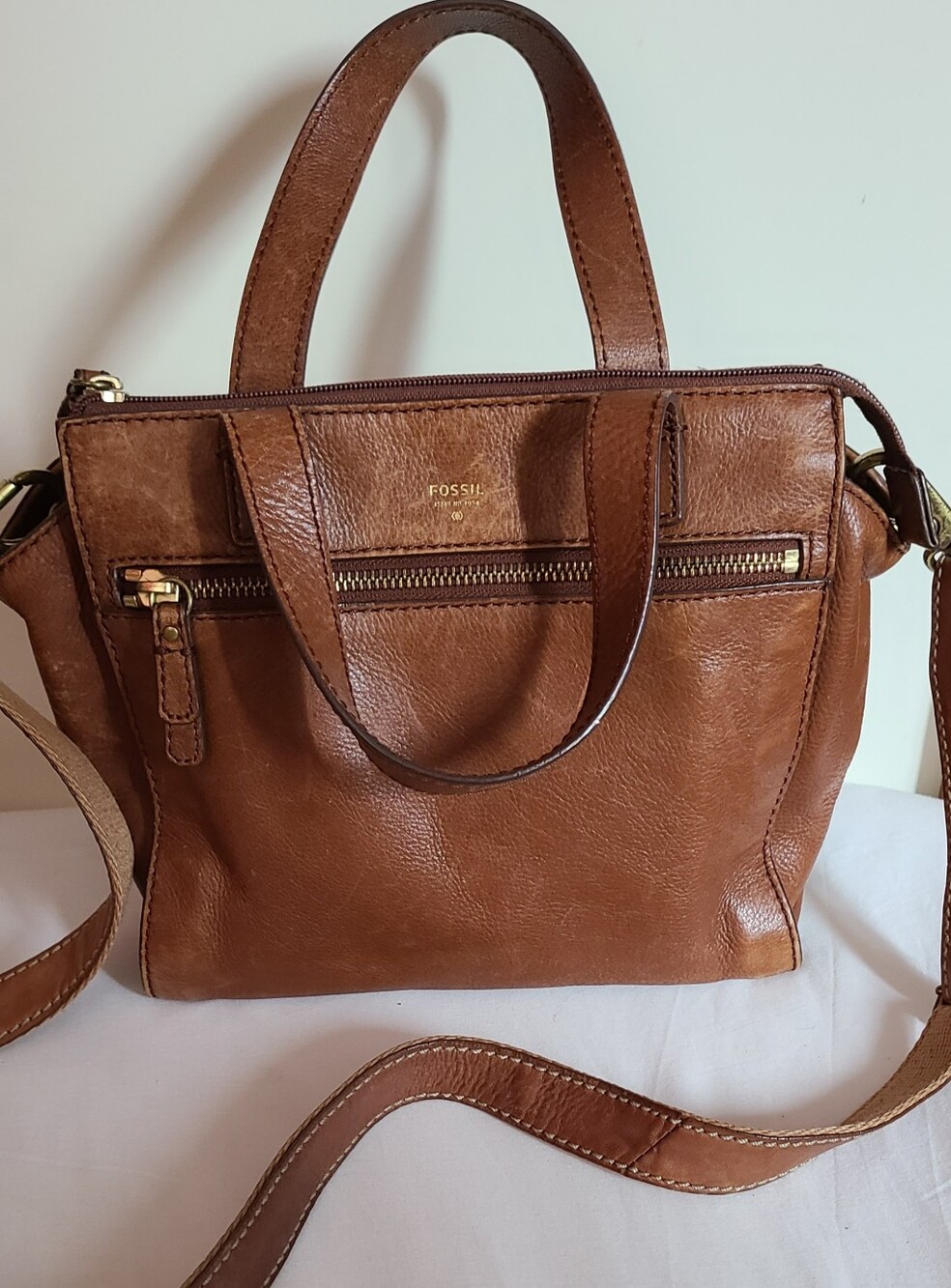 Fossil Women's Chestnut Brown Leather Top-Handle Crossbody Bag